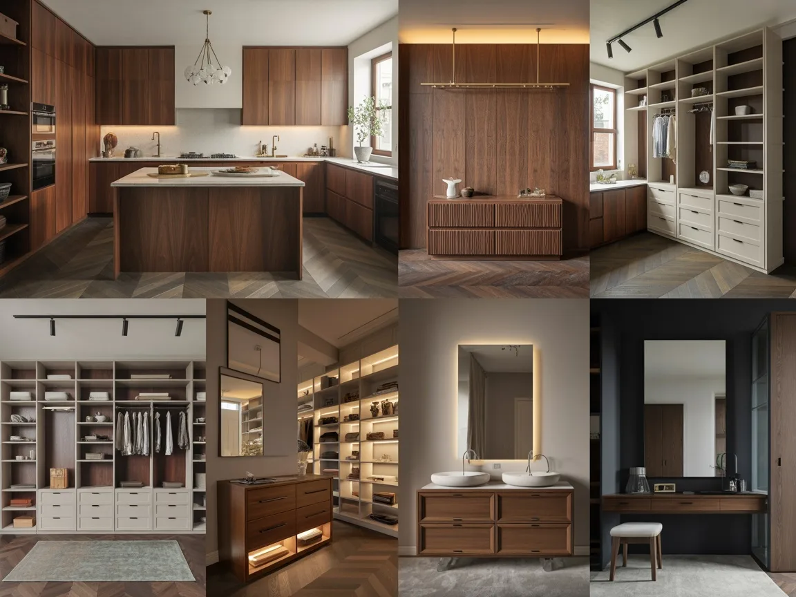 Custom wood wall paneling fluted walnut NYC apartment