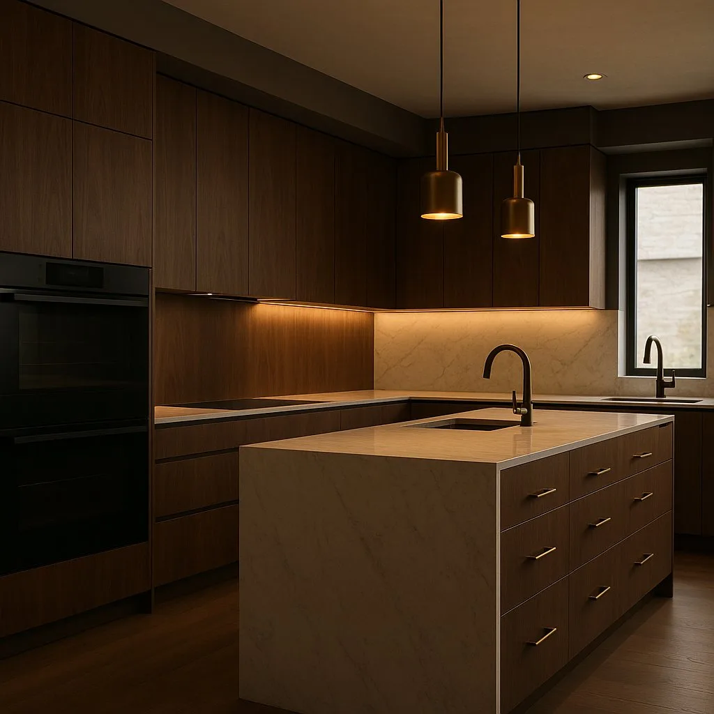 Architectural millwork walnut library wall built-in NYC