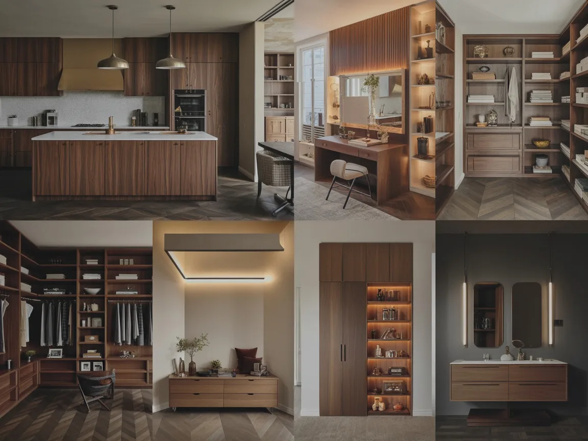 Luxury bathroom vanity with double sink and oak cabinetry