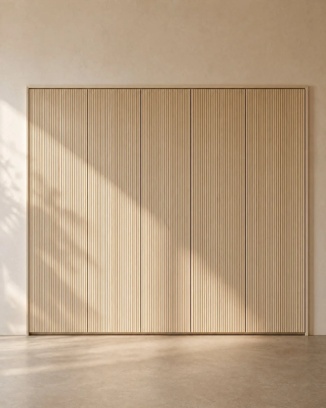 Vertical fluted door panel in white oak